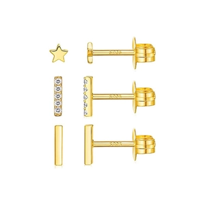 Macro detail of S925 sterling silver hallmarked studs with gold finish and tiny zircons