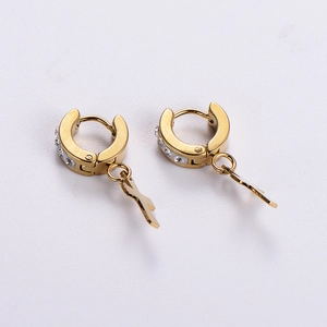Elegant gold drop earrings for women with inlaid rhinestones and geometric pendants