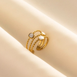 Minimalist gold 304 stainless steel open ring with white enamel marble pattern accents