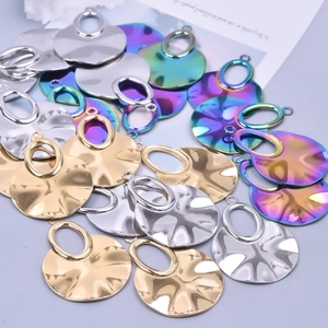 Hammered irregular round 18k gold plated stainless steel pendants for DIY necklace
