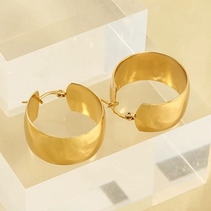 Boucles d'oreilles créoles larges dorées en acier inoxydable poli pour femmes