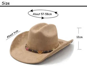 Guide des tailles détaillé pour le chapeau de cowboy en daim kaki avec bande perlée