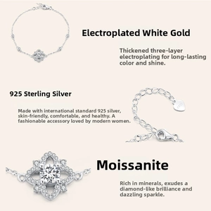 Detailed macro view of S925 sterling silver bracelet featuring moissanite stone inlay