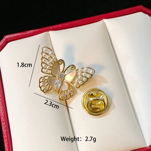 Macro shot of butterfly brooch with mother of pearl and zircons in a jewelry box