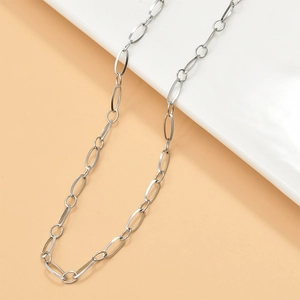 Detail of silver O-shaped metal chain extension with high-polish finish for DIY jewelry
