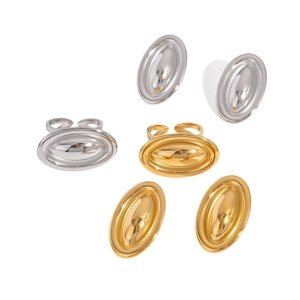 Minimalist 18K gold and silver plated stainless steel chunky ring and earring set