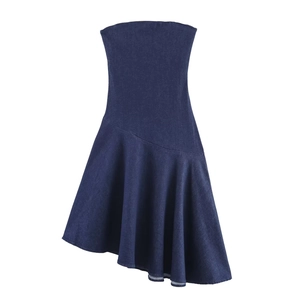 Robe Mini En Jean Sans Bretelles Avec Ourlet Asymétrique Irrégulier Bleu Jean Tube Top Sexy Élégante Tenue De Fête Pour Femmes
