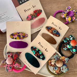 Floral Bow Hair Clips Sweet Fabric Hairpins Korean Style Velvet Barrettes For Girls And Kids