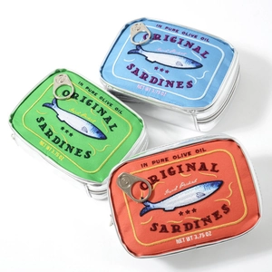 Novelty Sardine Can Shaped Makeup Bag PU Leather Embroidered Cosmetic Pouch Travel Storage Organizer Zip Case