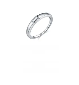 Detail of S925 sterling silver ring with emerald-cut rectangle crystal gemstone