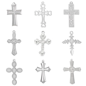Set of nine diverse stainless steel cross pendants in silver punk and hip-hop styles