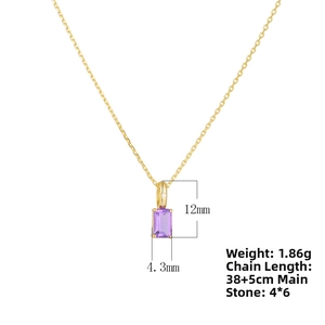 Detail view of S925 silver necklace with amethyst pendant measuring 12mm by 4.3mm