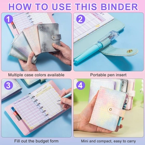 Instructional guide for using the mini A7 budget binder with pen slot and budget sheets