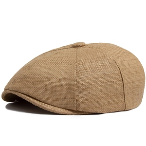 Vintage Japanese Style Straw Texture Newsboy Cap Men Women Summer Thin Beret British Sunshade Octagonal Hat Khaki Adjustable