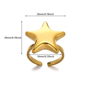 Detailed size chart of gold star ring showing 20mm star height and 18mm inner diameter