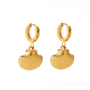 Detailed view of 18K gold plated stainless steel seashell drop earrings for women