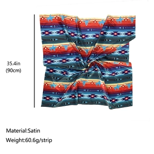 Bohemian satin square scarf with western patterns including horse and buffalo head motifs