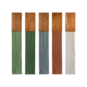 Set of 5 Nordic macrame wall hangings with wood planks and colorful cotton tassels
