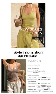 Detail showing 94% polyester fabric composition and sizing info for halter yoga tops