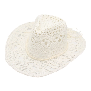 Chapeau de cowboy blanc au crochet avec motif bohème ajouré en forme de losange