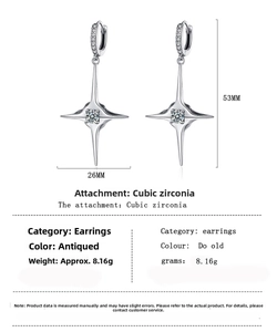 Detail of cross earrings with dimensions showing 53mm height and zirconia inlay
