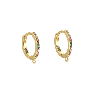 S925 sterling silver gold plated hoop earrings with colorful diamonds and small loop