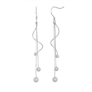 Elegant 925 sterling silver ethnic long tassel earrings with beads and wavy lines