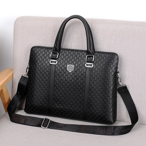 Business laptop briefcase for men with embossed leather and detachable shoulder strap