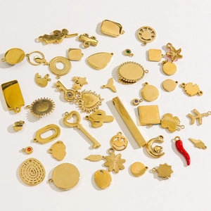 Assorted 14K gold stainless steel charms with enamel and natural stone for DIY jewelry