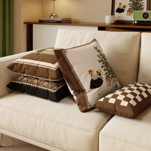 Christmas pillow covers set with vintage holiday illustrations and geometric patterns