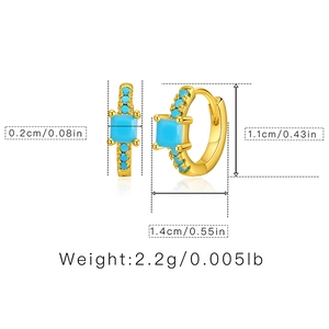 Detailed view of vintage turquoise earrings in 18k gold plated brass with size dimensions