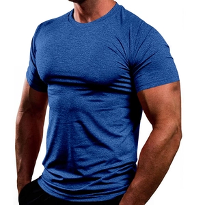 Men's blue quick-dry athletic t-shirt with slim fit design for sports and fitness
