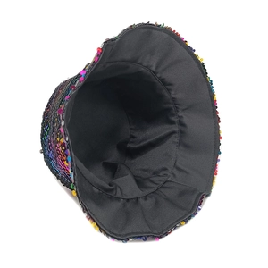 Women's reversible bucket hat with colorful sequins and protective wide brim design