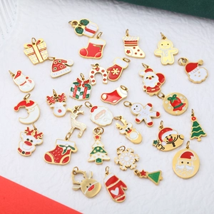 Christmas Enamel Stainless Steel Charms For DIY Jewelry Making Pendants Santa Claus Reindeer Snowman Tree Gold Plated