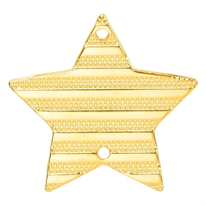 Polished gold stainless steel star pendant with striped texture and dual connection holes