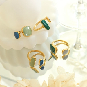 Set di anelli aperti geometrici in smalto francese dorato con resina colorata regolabile