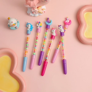 Set of 6 cute unicorn gel pens with colorful alphabet beads inside transparent barrels