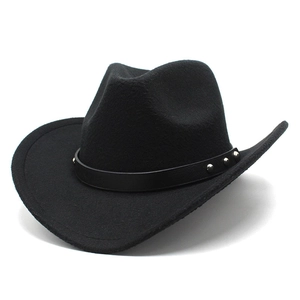 Western Cowboy Hat Wool Felt Wide Brim Retro Style With Rivet Leather Band And Adjustable Windproof Rope Men Women
