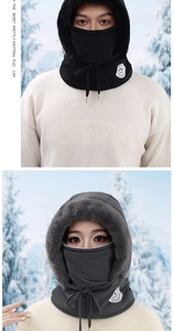 Detailed close-up of windproof winter balaclava with warm fleece lining and face mask