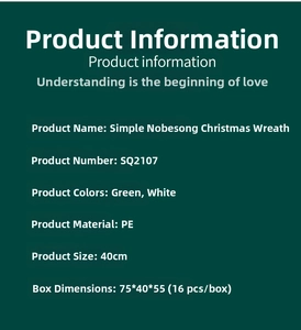 Detail view of PE Noble Fir Christmas wreath specifications for 40cm green and white decor
