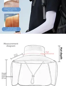 Détail du chapeau de soleil à large bord avec protège-nuque et dimensions du châle