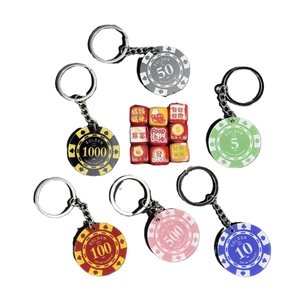 Creative acrylic poker chip keychains with Mahjong tiles and Chinese lucky charms