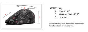 Size guide with measurements for washed denim ivy cap featuring vintage floral print