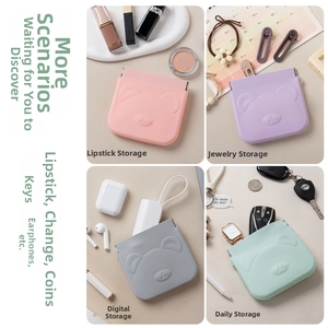 Mini silicone bear storage pouches for lipsticks and earphones in four soft pastel colors