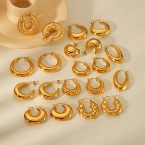 Edelstahl Creolen Dicke Ohrringe 18K Vergoldet Wasserdicht Gedreht Geometrischer Mode Schmuck Für Damen