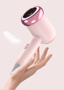 Asciugacapelli portatile rosa per bambini con anello oro rosa e piume per effetto soft