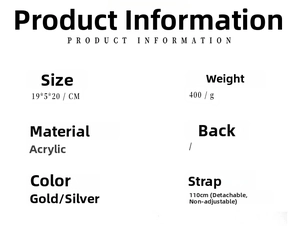 Detailed size and specs chart for acrylic chain bag with 110cm detachable strap