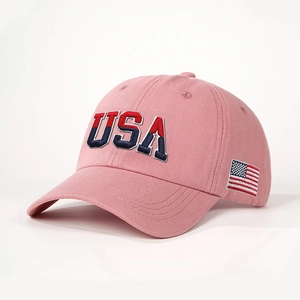 Pink vintage USA baseball cap with side flag embroidery and curved brim in cotton twill