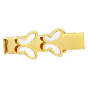 Golden stainless steel hair clip featuring two elegant white butterfly enamel details