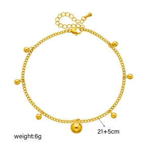 Minimalist gold-plated stainless steel bead anklet with adjustable chain and 6g weight